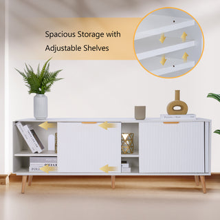 TV Stand for TVs up to 65" with Sliding Fluted-Doors, Modern Entertainment Center with Storage Cabinets and Shelves for Living Room
