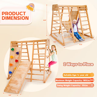 8 in 1 Indoor Playground Jungle Gym Montessori Wood Toddler Climber, Baby Climbing Toys Sports Climber Backyard Playset for Children Kids 2-8yrs, Natural Color
