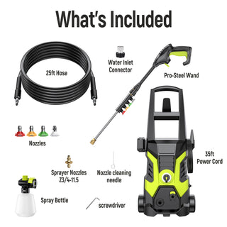 Yisufo Electric Pressure Washer,2500 PSI Pressure Cleaner Wash Machine with Upgraded Swivel Joint, 4 Nozzles Tips 25 FT Hose for Car/Patios/Garden/Fences-Green
