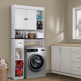 Over The Toilet Storage Cabinet,Farmhouse Storage Cabinet Over The Toilets Shelf with 2 Barn Door & Toilet Paper Holder Stand,Home Space-Saving Toilet Rack,Bathroom Cabinets for Bathroom,Laundry