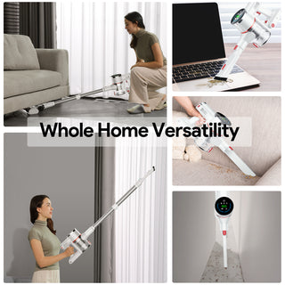 Voweek VC11 6 in 1 Cordless Vacuum Cleaner with LED Display, Anti-Tangle, 45Min Runtime Detachable Battery, White