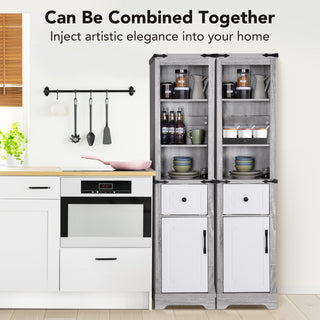 Bathroom Storage Cabinet, 6-Tier Tall Narrow Bathroom Cabinet Freestanding Tower with Adjustable Shelves and Doors for Bathroom, Living Room, Home Office