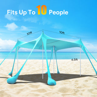 10x10ft 8-10 Person Beach Tent Canopy with 8 Sandbags, UPF50+ Sun Shade Portable Sun Shelter Tents, Easy Setup for Camping Trips, Fishing, Backyard Fun and Picnics