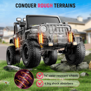 24V 2 Seater Ride on Toys for Kids, Kids Ride on Truck with Remote Control, 20.28" Wide Seat, Powerful 400W Motor, Bluetooth, MP3, 2 Seat Belts, Lights (Black)