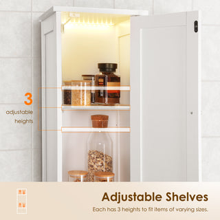 68.6"H Tall Bathroom Storage Cabinet with LED Lights, Tall Narrow Cabinet Freestanding Modern Linen Tower with Doors, Drawer & Adjustable Shelves for Bathroom, Living Room, Home Office - White