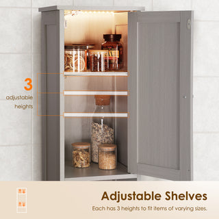 68.6"H Tall Bathroom Storage Cabinet with LED Lights, Tall Narrow Cabinet Freestanding Modern Linen Tower with Doors, Drawer & Adjustable Shelves for Bathroom, Living Room, Home Office - Gray