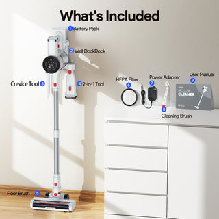 Voweek VC11 6 in 1 Cordless Vacuum Cleaner with LED Display, Anti-Tangle, 45Min Runtime Detachable Battery, White