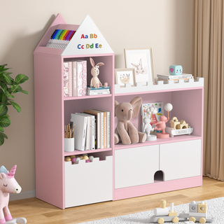 Kids Wood Castle Bookshelf, Toy Storage Organizer Children Bookcase Nursery, Playroom, Living Room