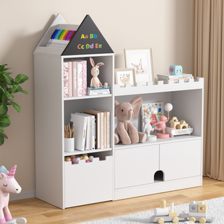 Kids Wood Castle Bookshelf, Toy Storage Organizer Children Bookcase Nursery, Playroom, Living Room