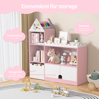 Kids Wood Castle Bookshelf, Toy Storage Organizer Children Bookcase Nursery, Playroom, Living Room