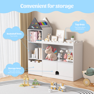 Kids Wood Castle Bookshelf, Toy Storage Organizer Children Bookcase Nursery, Playroom, Living Room