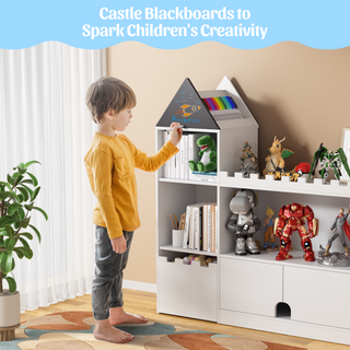 Kids Wood Castle Bookshelf, Toy Storage Organizer Children Bookcase Nursery, Playroom, Living Room