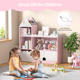 Kids Wood Castle Bookshelf, Toy Storage Organizer Children Bookcase Nursery, Playroom, Living Room