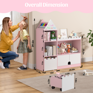 Kids Wood Castle Bookshelf, Toy Storage Organizer Children Bookcase Nursery, Playroom, Living Room