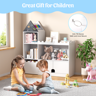 Kids Wood Castle Bookshelf, Toy Storage Organizer Children Bookcase Nursery, Playroom, Living Room