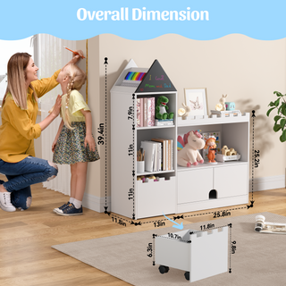 Kids Wood Castle Bookshelf, Toy Storage Organizer Children Bookcase Nursery, Playroom, Living Room