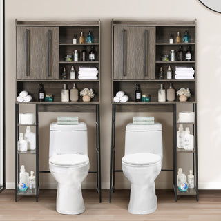 Over-the-Toilet Storage Cabinet with Adjustable Shelves, 66.9" H Freestanding Bathroom Organizer, Anti-Tip Design, Grey Walnut