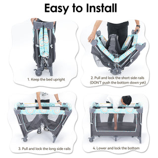 5-in-1 Foldable Baby Bedside Bassinet, Baby Bed Playard with Changing Table, Storage Shelf, Music and Carry Bag for Newborn Toddlers, 0-36 Months