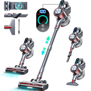 Voweek VC15 8 in 1 Cordless Vacuum Cleaner with 35Kpa, LED Display, MAX 45Mins Runtime, Red