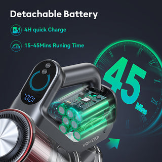 Voweek VC15 8 in 1 Cordless Vacuum Cleaner with 35Kpa, LED Display, MAX 45Mins Runtime, Red