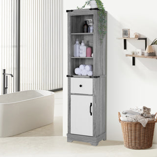 Bathroom Storage Cabinet, 6-Tier Tall Narrow Bathroom Cabinet Freestanding Tower with Adjustable Shelves and Doors for Bathroom, Living Room, Home Office