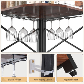 5 Tier Corner Bar Cabinet with Power Outlet, LED Lights, Wine Rack Display Shelves & Glass Holder, Storage Cabinet Corner Shelf For Living Room Kitchen